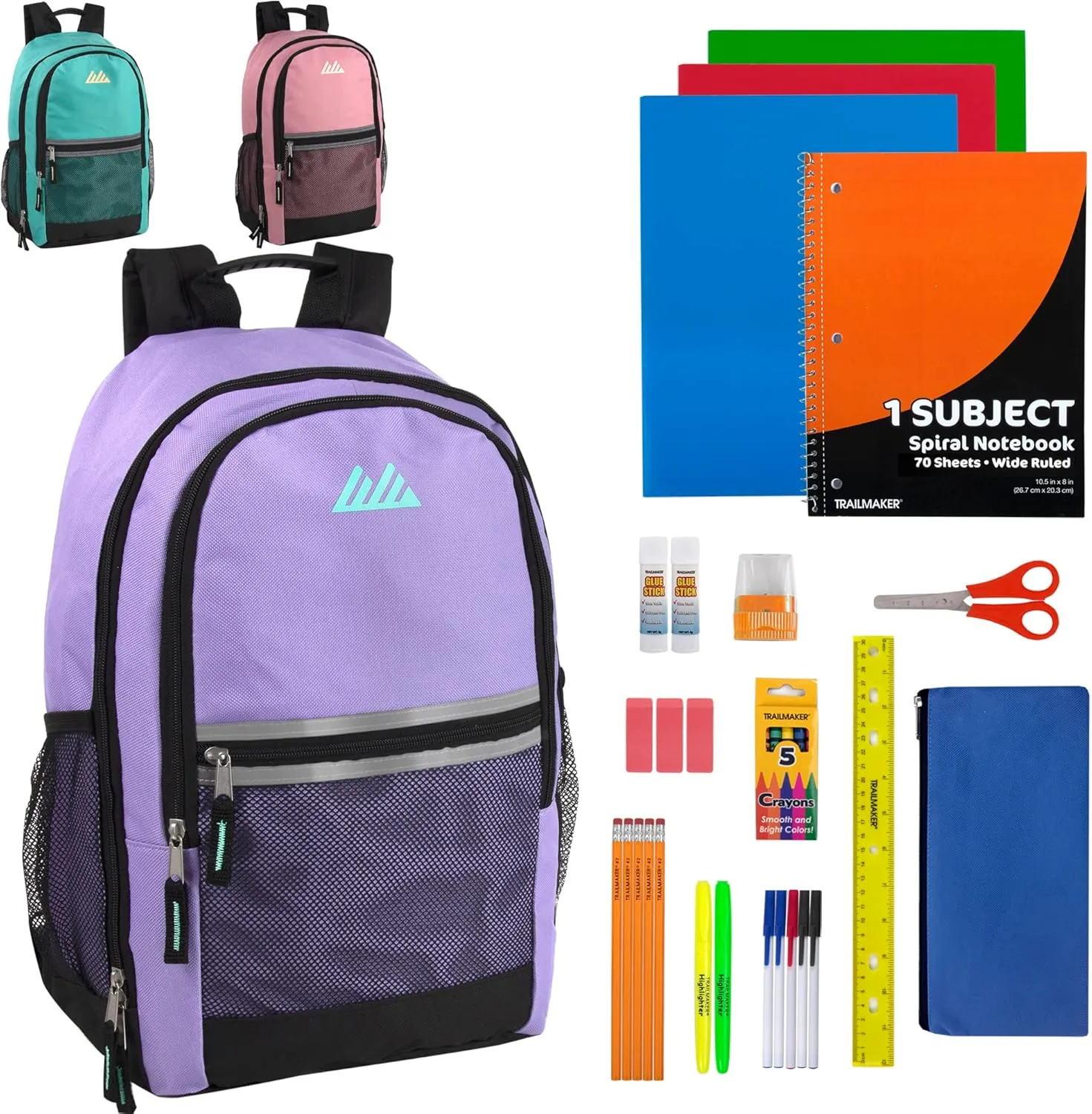 12 Pack 18 Inch Bulk Backpacks with Supplies, Preassembled Backpacks with Essential Office Supply Kit