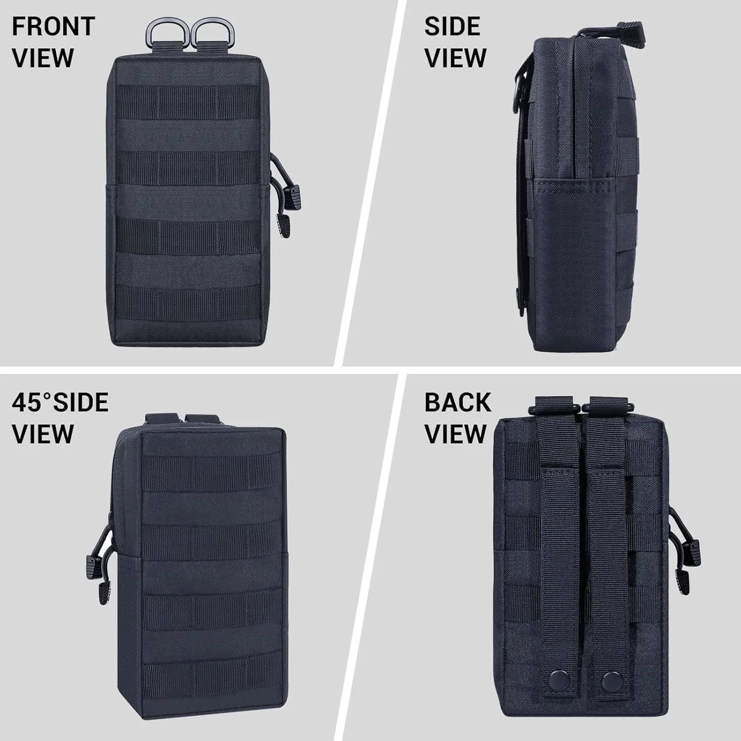 2 Pack Tactical Molle Pouches, Molle Utility Pouch, Small Tactical Bag, Belt Pouch, Compact Water-Resistant EDC Pouch with 2 Carabiners