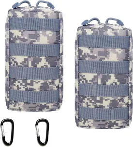 2 Pack Tactical Molle Pouches, Molle Utility Pouch, Small Tactical Bag, Belt Pouch, Compact Water-Resistant EDC Pouch with 2 Carabiners