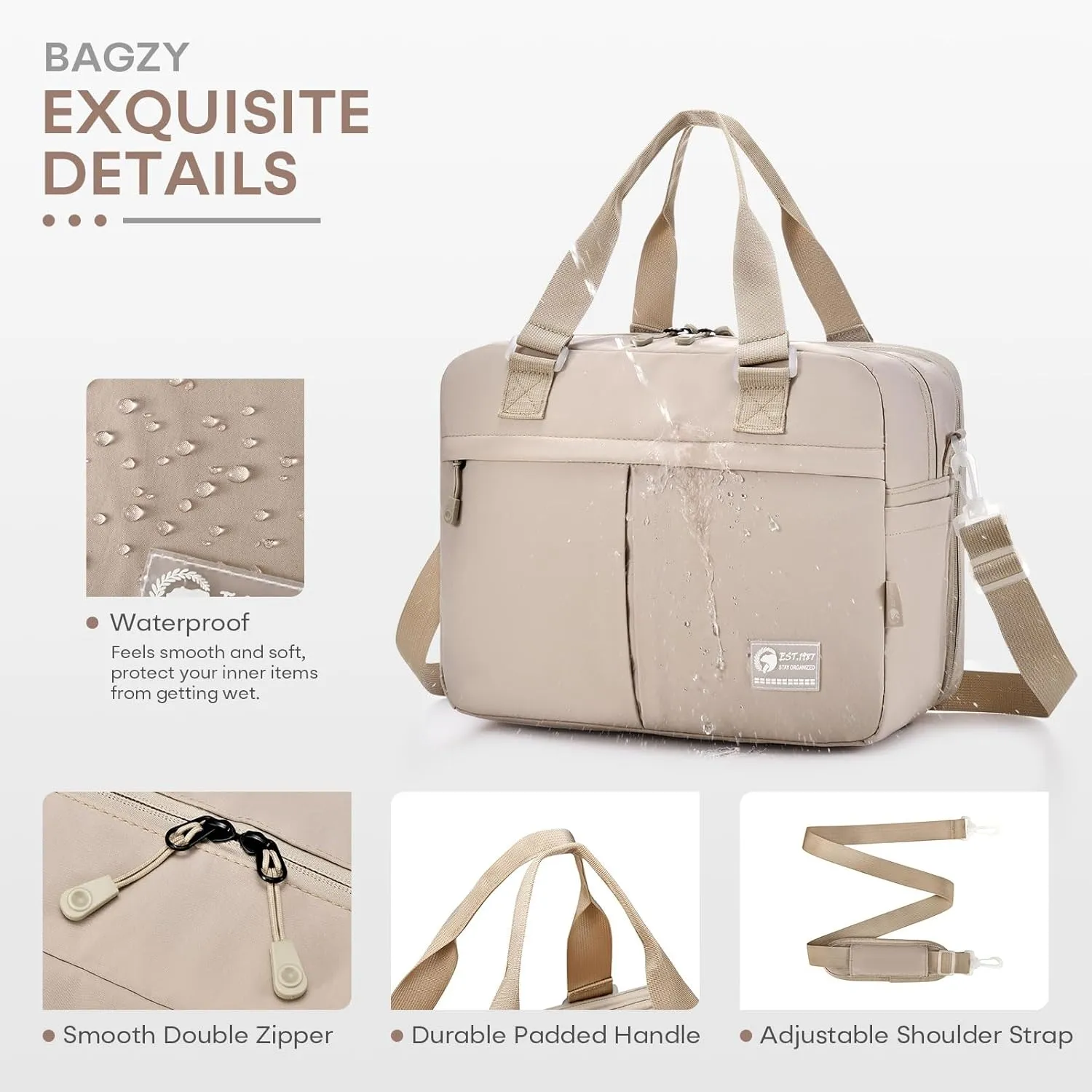 BAGZY Weekender Bags for Women Expandable 20L to 30L Lightweight Personal Item Travel Bag with Wet Pocket Gym Travel Duffel Bag Men for Overnight Hospital Carry on Bags for Airplanes Camel