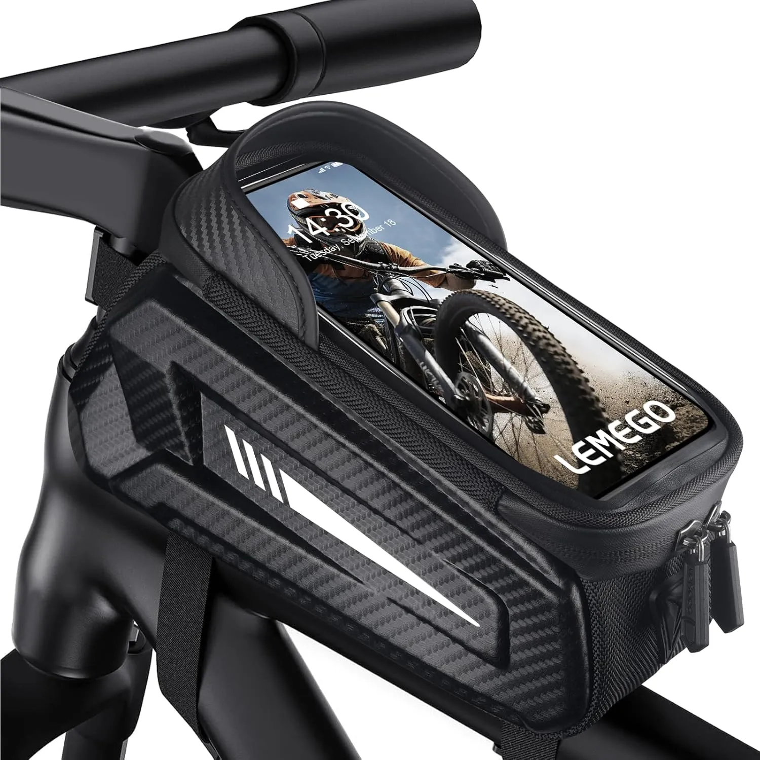 Bicycle Frame Bag Waterproof Handlebar Bag for Smartphones up to 7 Inch Mobile Phone Case Top Tube Bag with TPU Sensitive Touchscreen for Mountain Bikes, Road Bikes, Ebikes