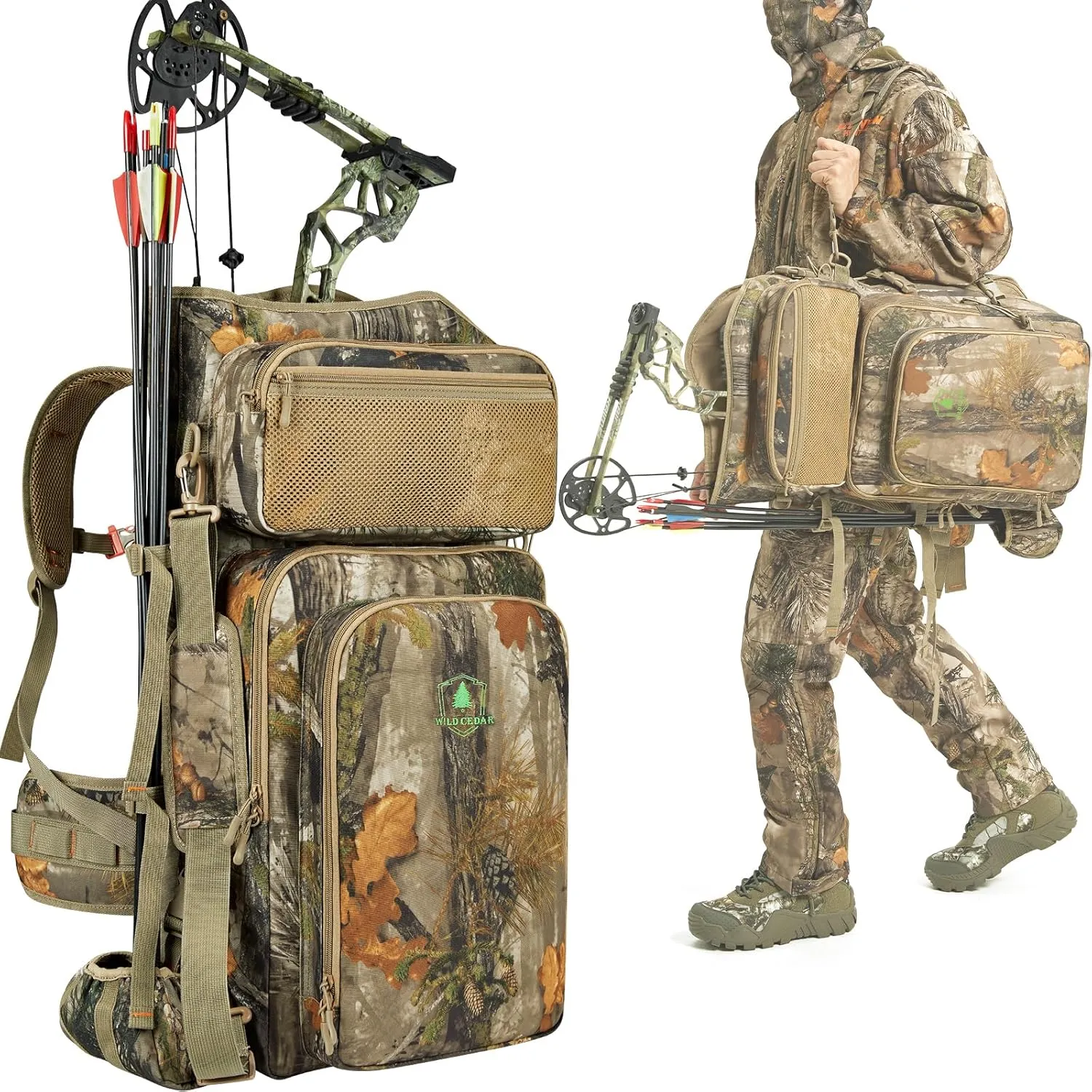 Camo Bow Hunting Backpack for Men, Saddle Hunting Backpack with Bow Holder
