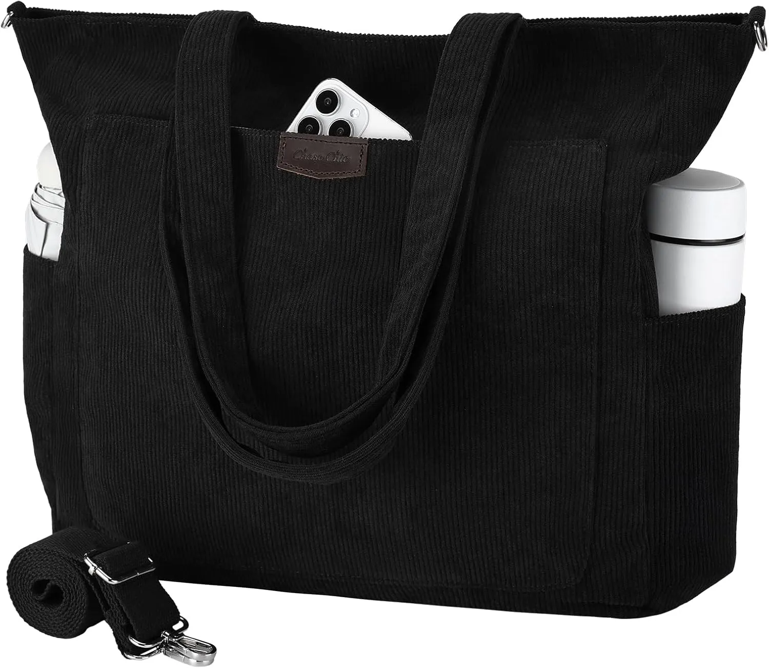 Chase Chic Corduroy Tote Bag for Women, Large Lightweight Shoulder Work Tote Crossbody Handbag for Girls