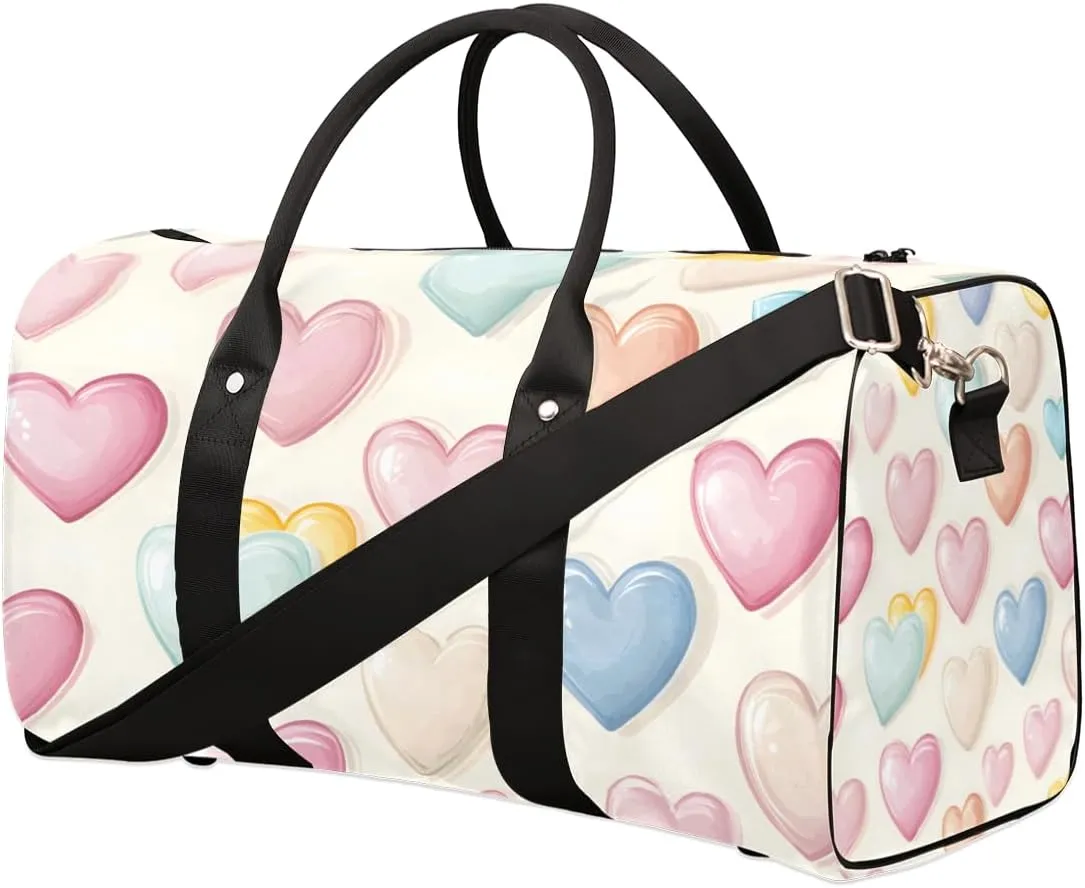 Colorful Heart Travel Duffle Bag for Women Men Gym Duffel Foldable Bag Waterproof Weekender Rainbow Romantic Duffle Tote