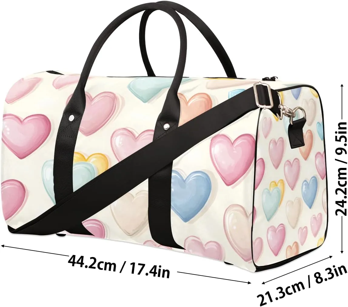 Colorful Heart Travel Duffle Bag for Women Men Gym Duffel Foldable Bag Waterproof Weekender Rainbow Romantic Duffle Tote