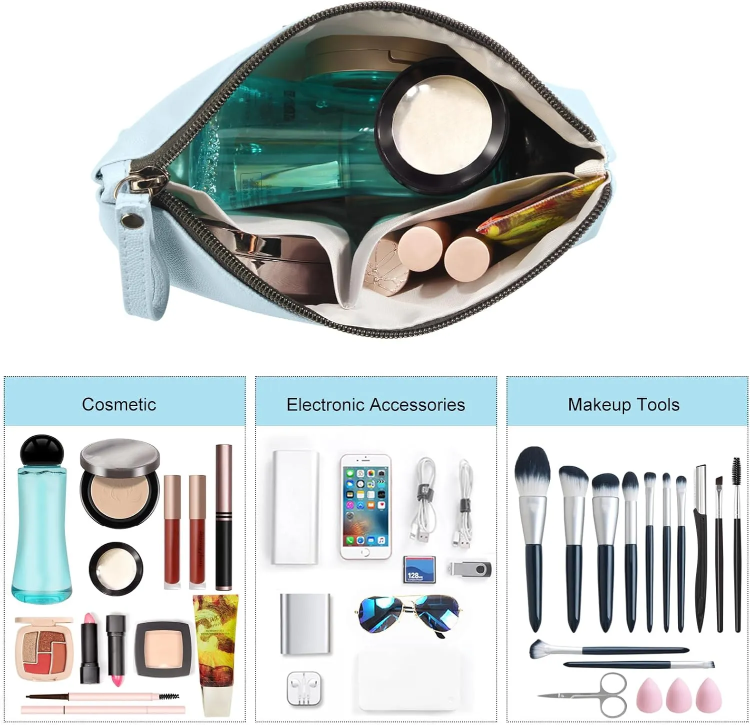Cosmetic Bags for Women Small Makeup Bag for Purse Pu Leather Makeup Pouch Travel Makeup Bag with Zipper Make Up Bag for Travelling