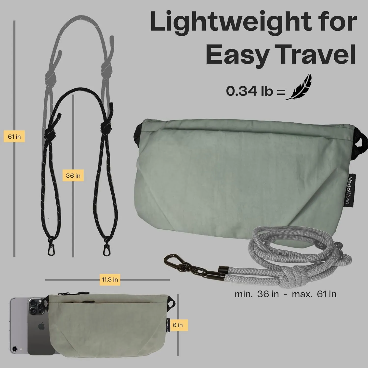 Crossbody Bag, Lightweight Sacoche Phone Bag, Portable Sling Bag with Adjustable Strap and Multi-Pockets for Travel