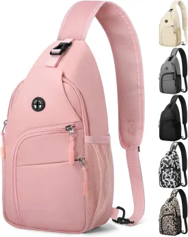 Crossbody Bags for Women Man Waterproof Sling Bag Backpack Trendy Casual Cross Body Bag with Convertible Shoulder Strap Chest Bag for Camping Hiking Travel Essentials (Pink, Medium)