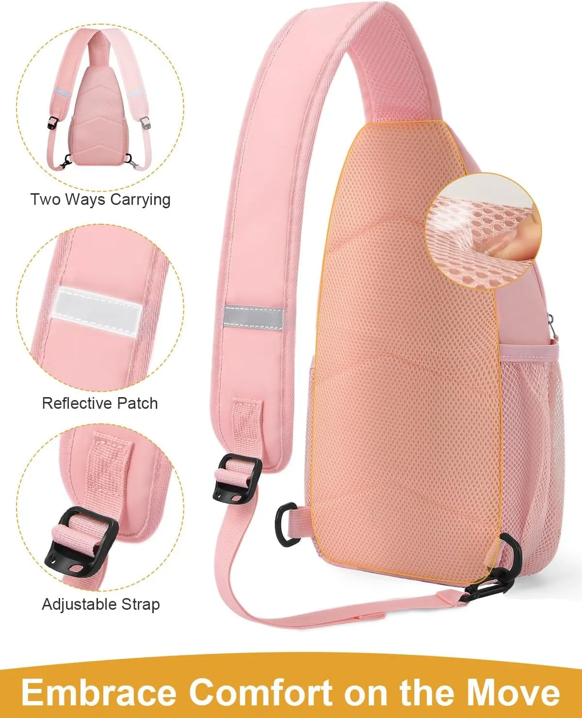 Crossbody Bags for Women Man Waterproof Sling Bag Backpack Trendy Casual Cross Body Bag with Convertible Shoulder Strap Chest Bag for Camping Hiking Travel Essentials (Pink, Medium)