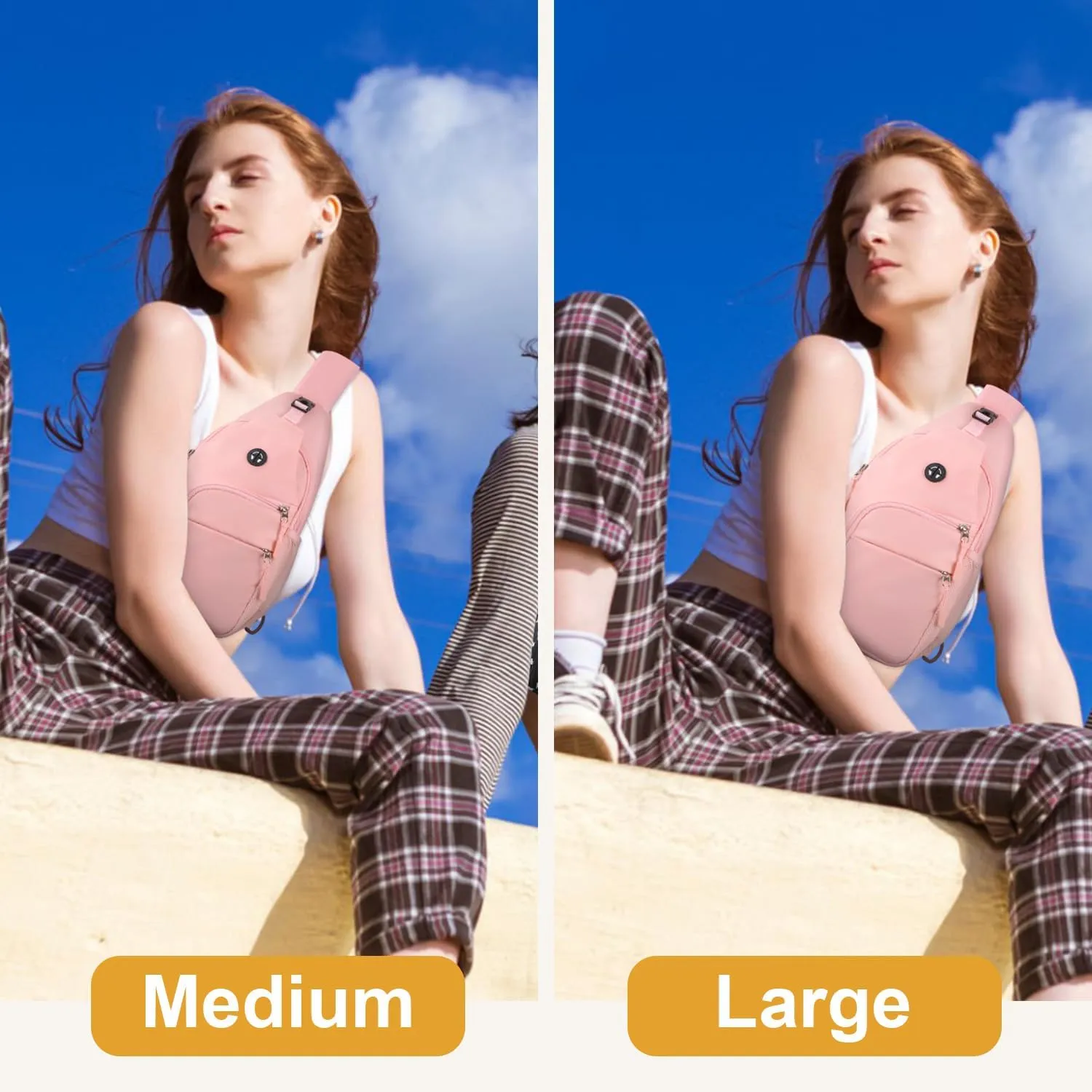 Crossbody Bags for Women Man Waterproof Sling Bag Backpack Trendy Casual Cross Body Bag with Convertible Shoulder Strap Chest Bag for Camping Hiking Travel Essentials (Pink, Medium)