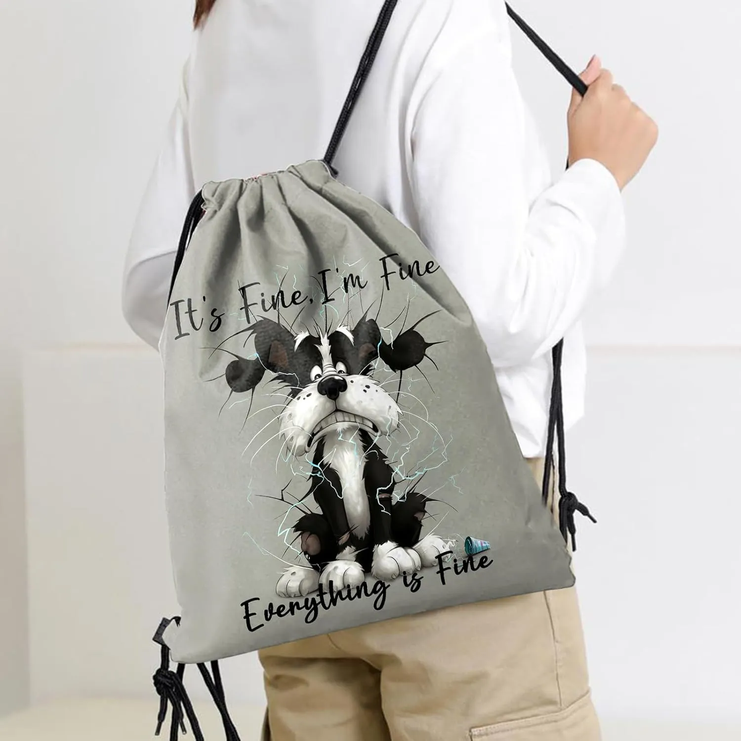Drawstring Backpack Draw String Sports Bags for Gym Travel Beach Waterproof Cute Sackpack Men Women Aesthetic (13"17")-Dog
