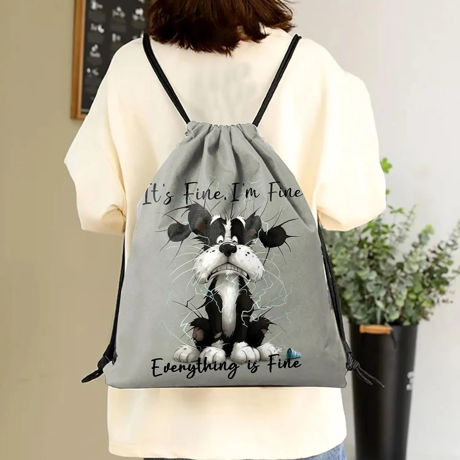 Drawstring Backpack Draw String Sports Bags for Gym Travel Beach Waterproof Cute Sackpack Men Women Aesthetic (13"17")-Dog