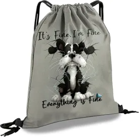 Drawstring Backpack Draw String Sports Bags for Gym Travel Beach Waterproof Cute Sackpack Men Women Aesthetic (13"17")-Dog