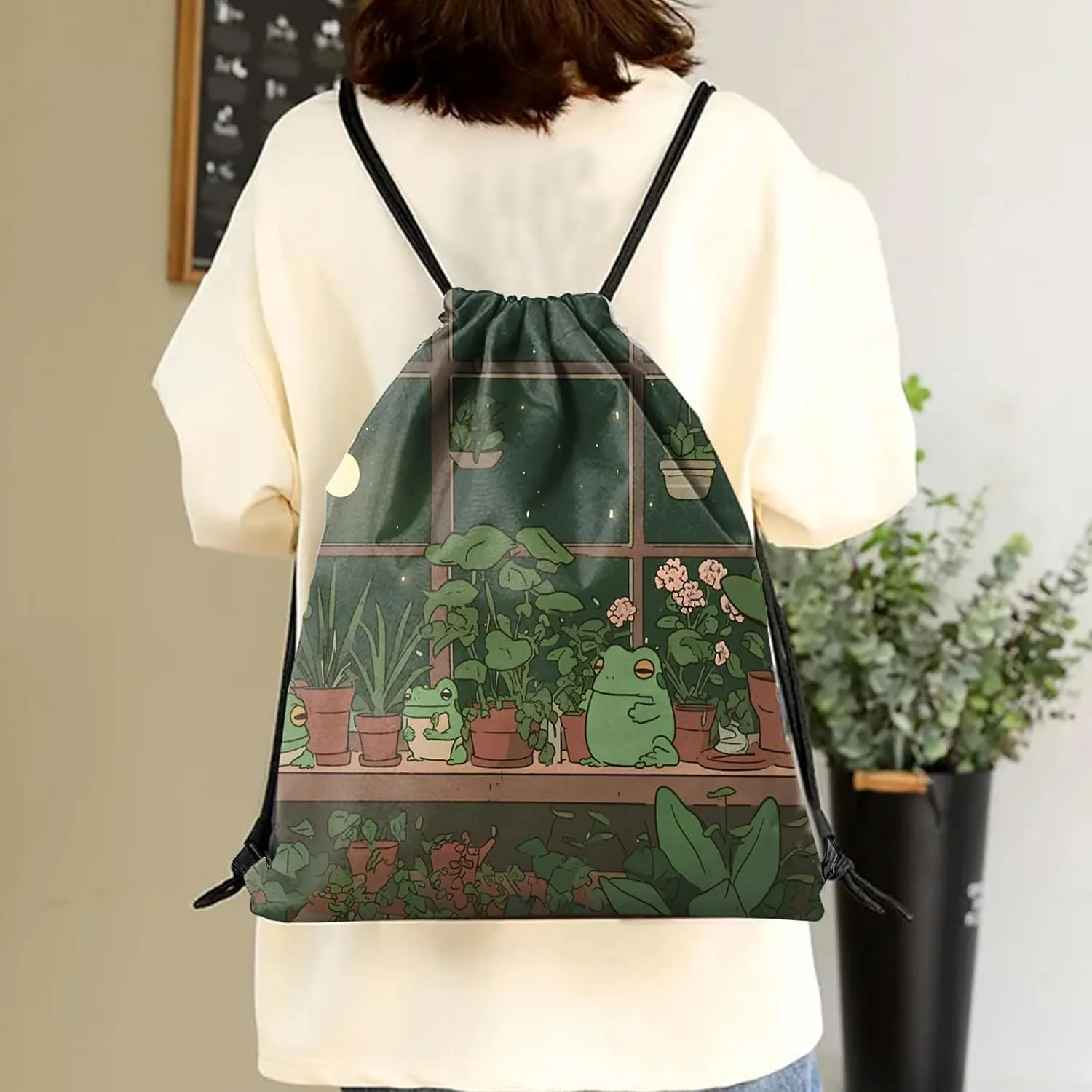 Drawstring Backpack Draw String Sports Bags for Gym Travel Beach Waterproof Cute Sackpack Men Women Aesthetic (13"17")-Frog