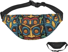 Fanny Pack Belt Bag for Women Men Waterproof Waist Pack Cool Steampunk Gears Waist Bag with Adjustable Strap, Colorful Tiki Mask Pattern, One Size