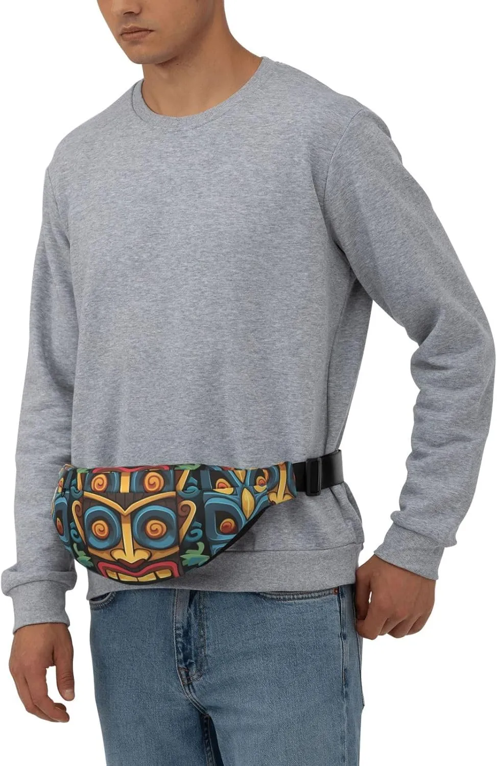 Fanny Pack Belt Bag for Women Men Waterproof Waist Pack Cool Steampunk Gears Waist Bag with Adjustable Strap, Colorful Tiki Mask Pattern, One Size