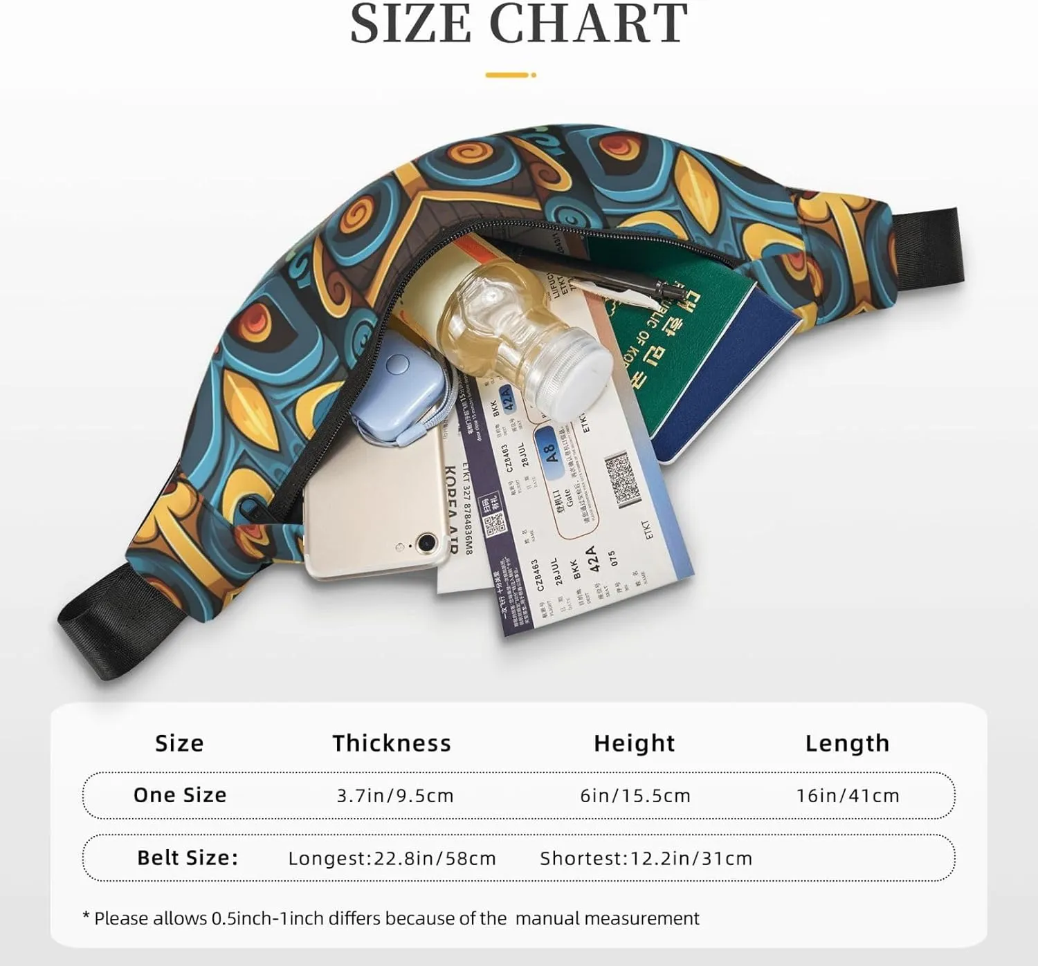 Fanny Pack Belt Bag for Women Men Waterproof Waist Pack Cool Steampunk Gears Waist Bag with Adjustable Strap, Colorful Tiki Mask Pattern, One Size