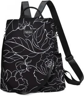 Fmeida Women's Anti-Theft Waterproof Backpack Purse | Lightweight Travel Daypack for College, Work & Outdoor | Nylon Bookbag with Minimalist Floral Design
