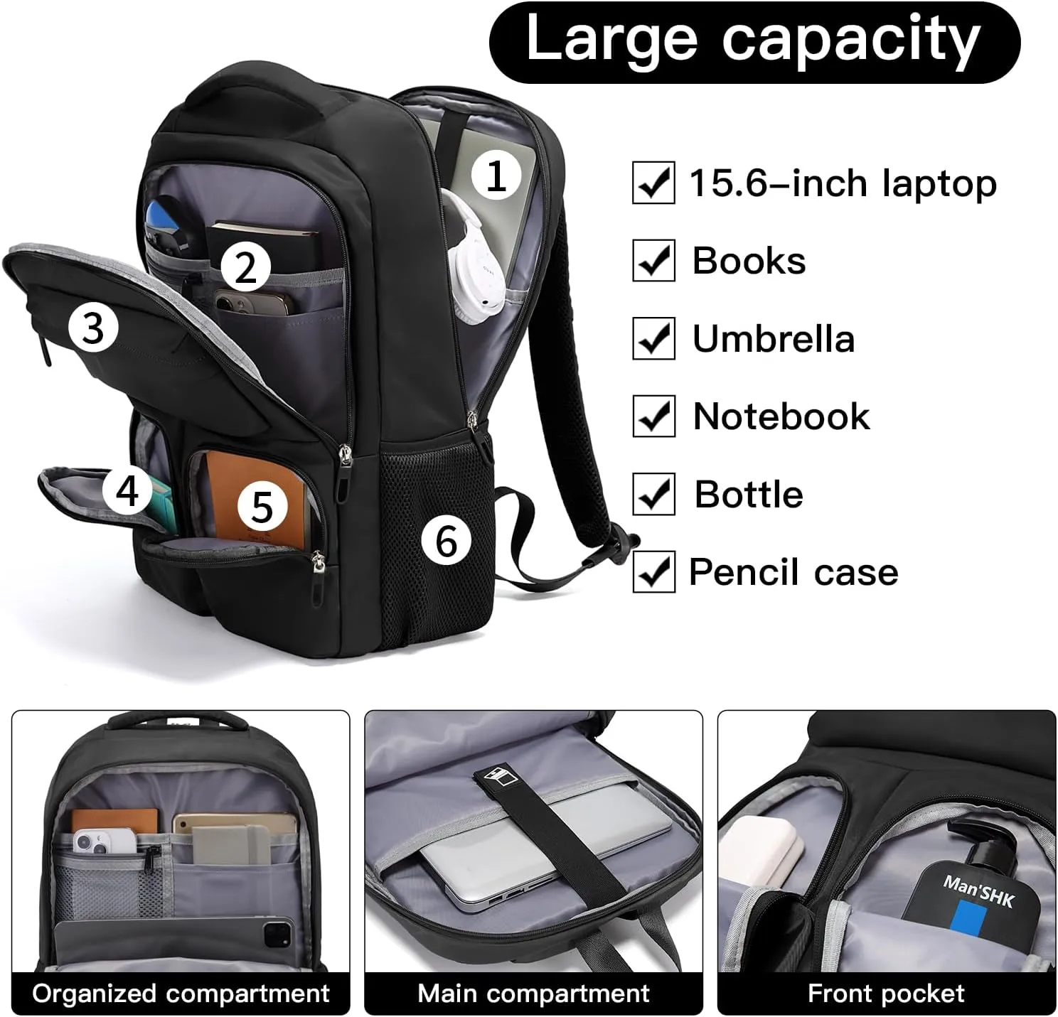 FUTURE AESTHETICS Travel Backpack for Womenmen, College Backpack Bag, Hiking Backpack,Waterproof Carry On Backpack Business Backpack(black)