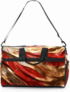 Gym Bag for Women Men, Yoga Bag with Shoe Pocket, Travel Duffel Tote Bag for Plane, Workout, Swimming, Weekend Overnight Bag Carry on Bag Hospital Holdalls, American Flag Marble Gold Red - 2