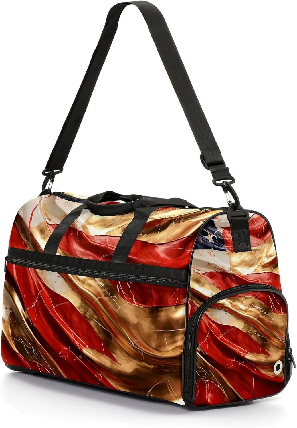 Gym Bag for Women Men, Yoga Bag with Shoe Pocket, Travel Duffel Tote Bag for Plane, Workout, Swimming, Weekend Overnight Bag Carry on Bag Hospital Holdalls, American Flag Marble Gold Red - 2