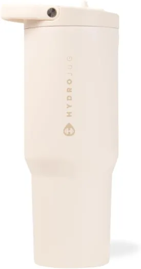 HydroJug Sport - Stainless Steel Tumbler with Straw, Vacuum Insulated, 40oz Leakproof Water Bottle, Ergonomic Design, Reusable, Dishwasher Safe, Rubber Base, Durable for Gym or Outdoors, Cream