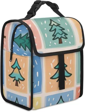 Insulated Lunch Bag, Grid Pine Printed Reusable Lunch Bag Lunch Container Tote Bag Cooler Bag for Camping Picnic Women Men Office Work Travel
