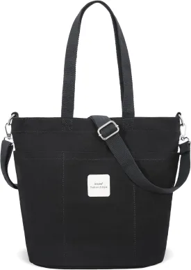 Iswee Canvas Tote Bag with Zipper Multi Pockets Tote Purse for Women Fashion Crossbody Tote Shoulder Bag Handbag Everyday Bag
