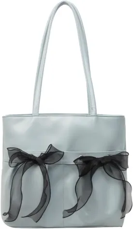 JHTPSLR Coquette Tote Bag Women Lace Ribbon Bow Tie Balletcore Leather Tote Bag Vanilla Aesthetic Shoulder Bag Hand Bags
