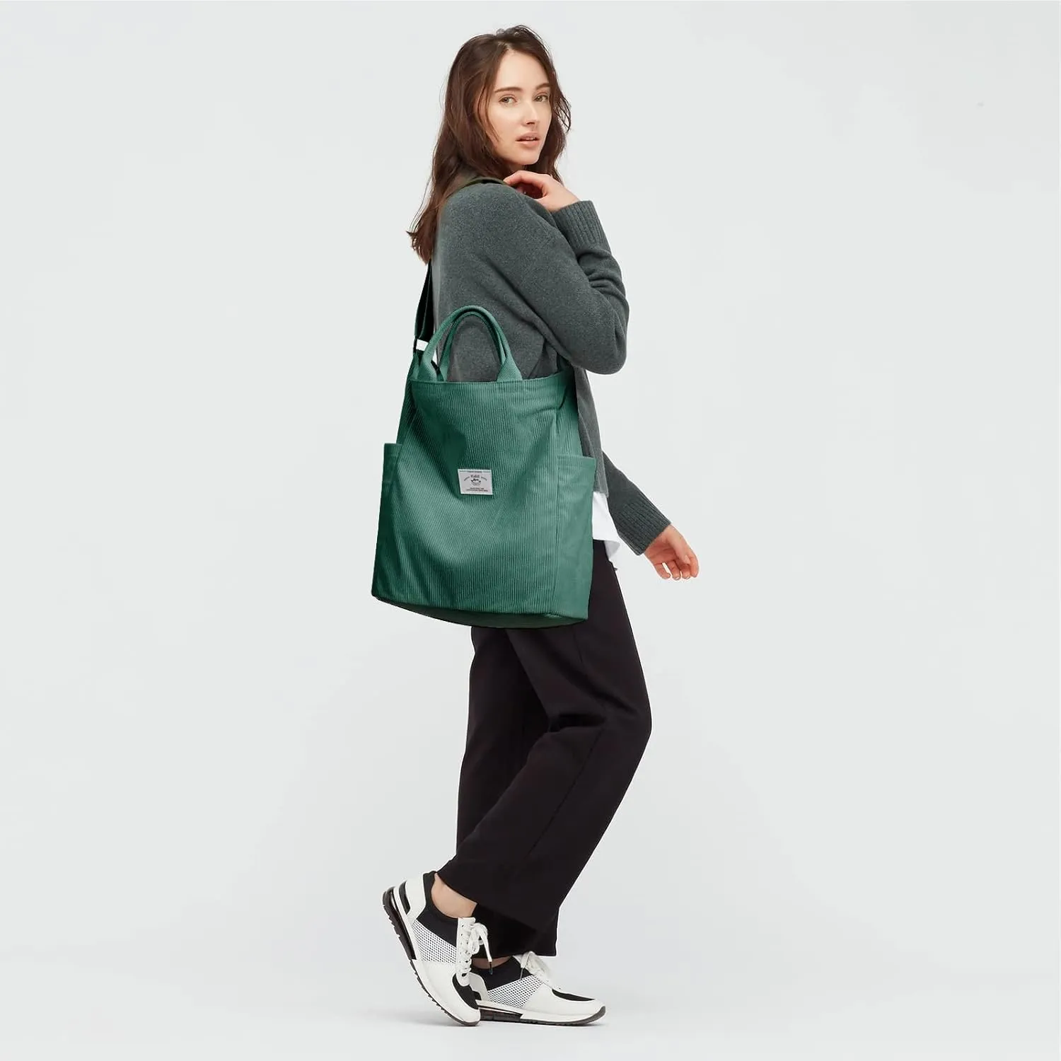 KALIDI Corduroy Tote Bag, Large Messenger Bag Shoulder Hobo Anti Splash Crossbody Zipper Bag Casual Work Shopping Women