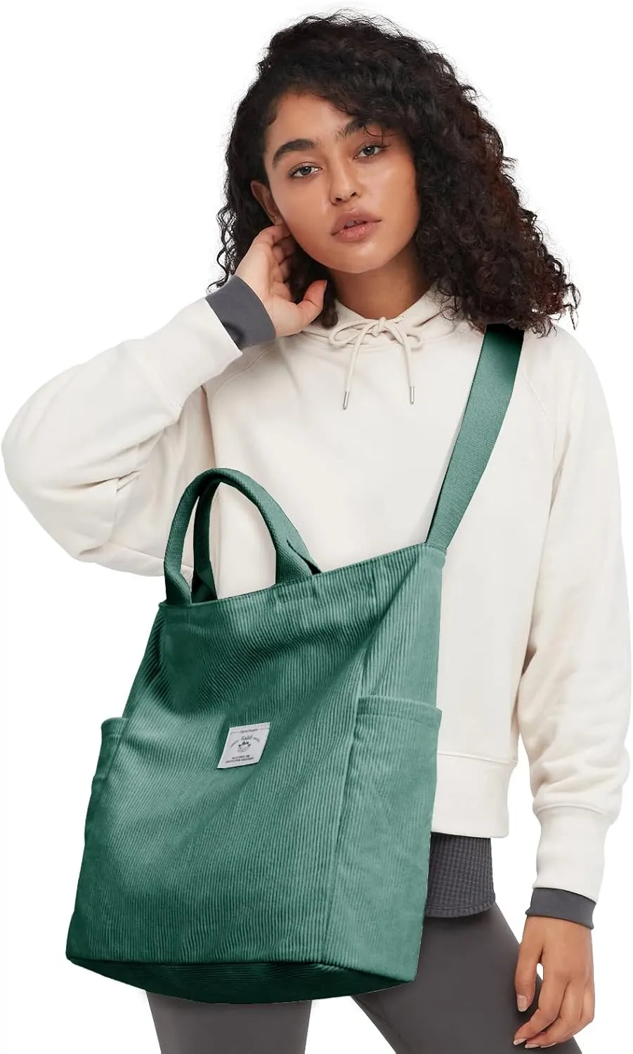 KALIDI Corduroy Tote Bag, Large Messenger Bag Shoulder Hobo Anti Splash Crossbody Zipper Bag Casual Work Shopping Women