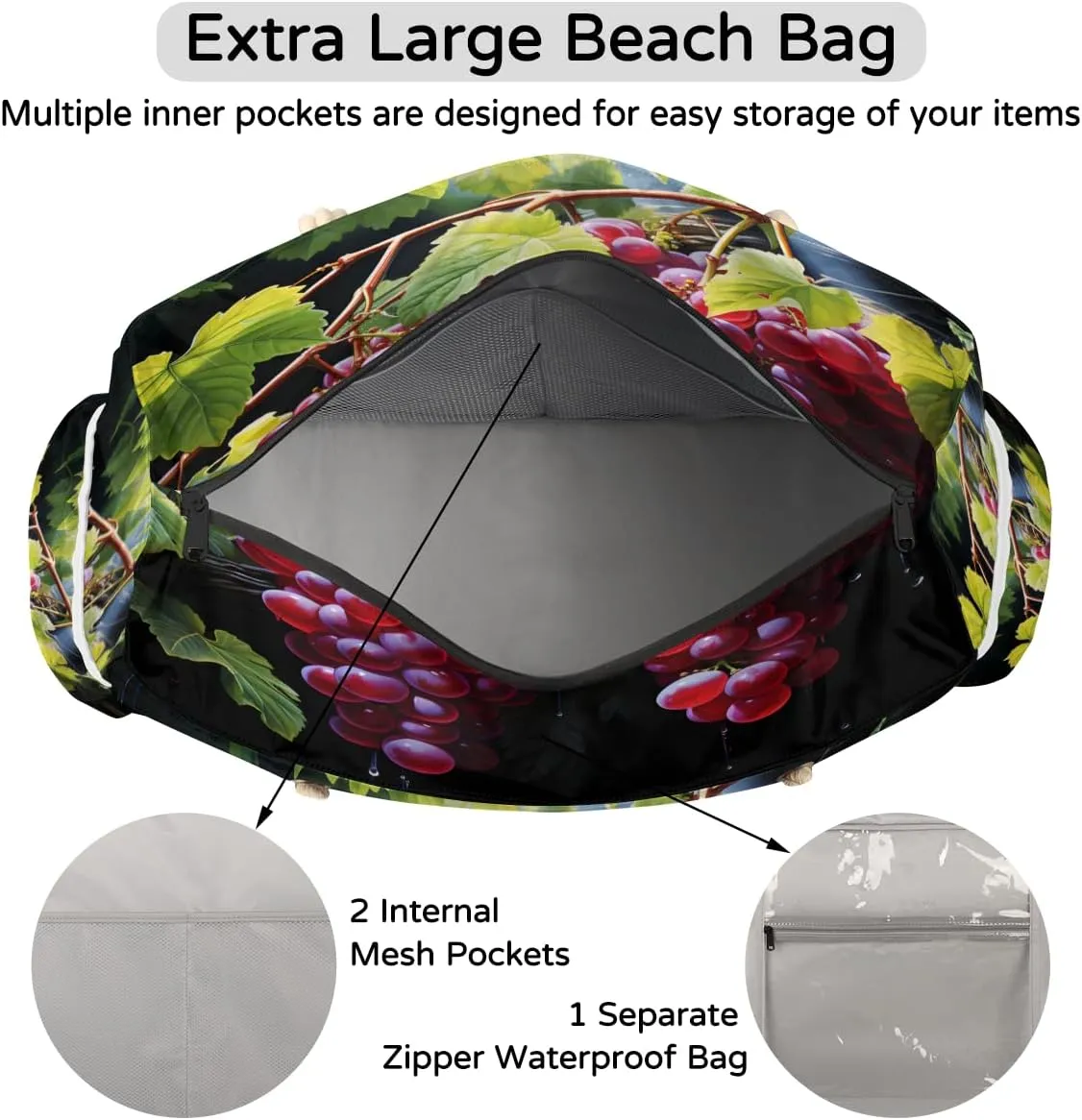 Large Tote Beach Bags for Women with Zipper Waterproof Sandproof Swim Pool Grocery Gym Travel Bag