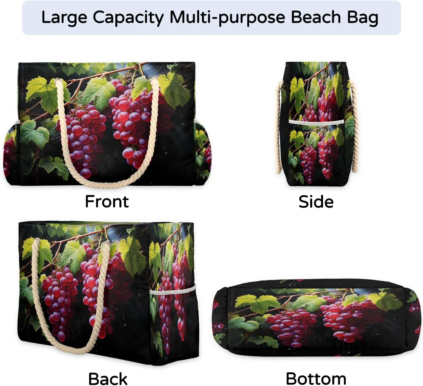 Large Tote Beach Bags for Women with Zipper Waterproof Sandproof Swim Pool Grocery Gym Travel Bag