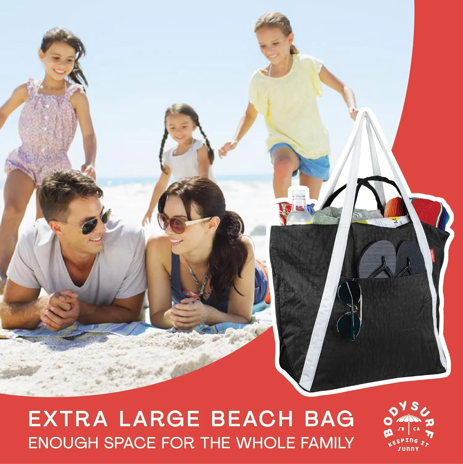 Packable Beach Bag Waterproof Sandproof - Lightweight & Foldable Travel Tote for Summer, Pool, Boat, Vacation, Gym