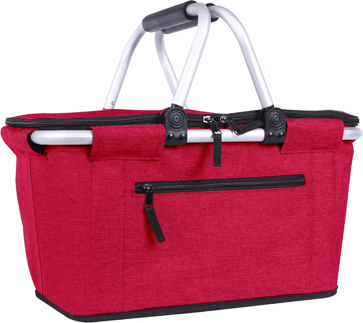Picnic Basket, SIYUAN 27L Collapsible Insulated Farmers Market Basket for Shopping Traveling Large Grocery Tote Bag with Handles Red