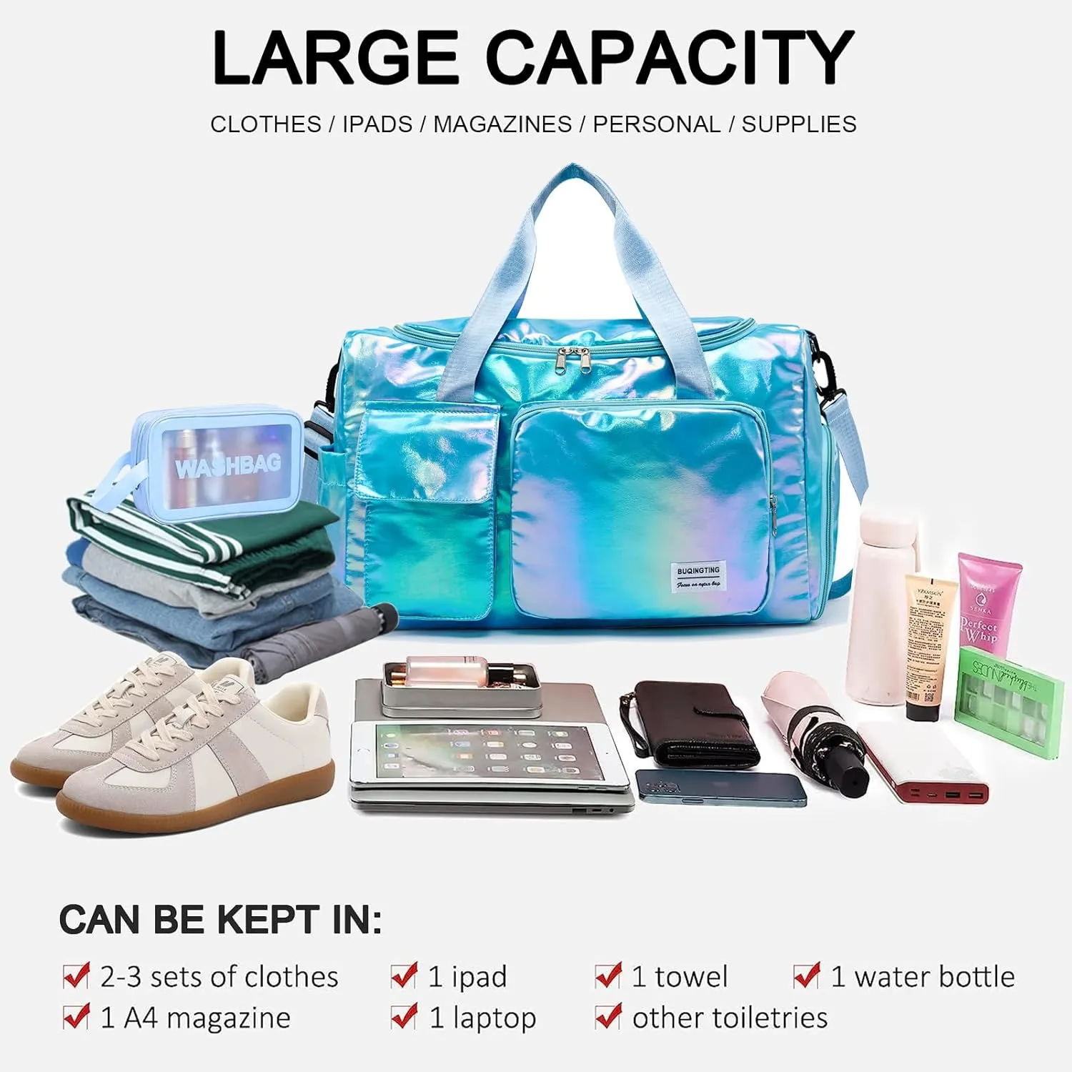 Small Gym Bag for Women, Travel Duffle Bag Carry On Weekender Bag with Shoe Compartment