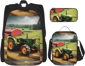 Tractor farm pattern print 3-Piece Casual Backpack Set (Backpack   Waist Bag   Small Pouch), Unisex Daypack
