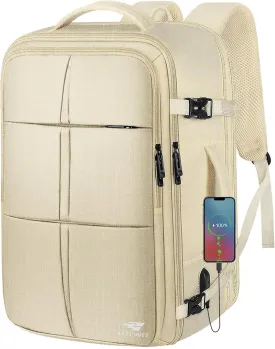 Travel Backpack, Carry On Backpack for Men Women, 55L Extra Large Bag Waterproof Business Luggage Casual Bag Fits 18.4 Inch Laptops with USB Charging Port, Travelers Gift, Beige