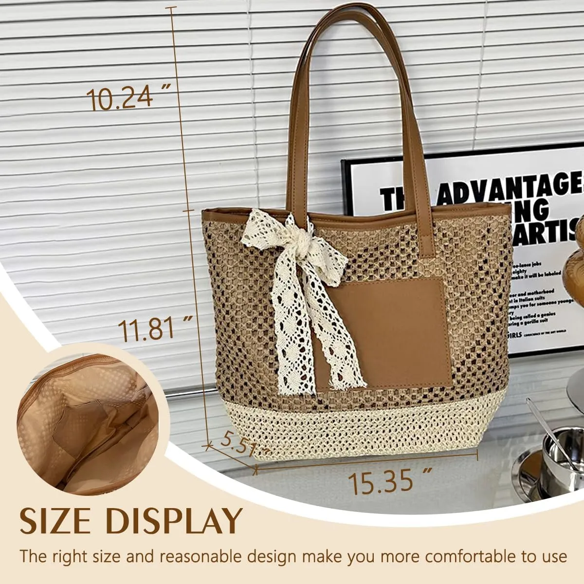 Ulico Personalized Straw Beach Bags for Women, Large Tote Bag with Embroidered Name Lightweight Foldable Shoulder Bag