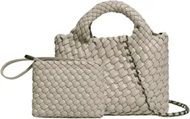 Woven Tote Bag for Women with Coin Purse, Foldable Chain Small Crossbody Handbags, Fashion Shoulder Bag, Hobo Satchel