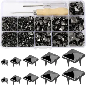 YORANYO 968 Pcs Assorted Sizes Square Pyramid Studs Prong Studs for Clothing Leather Rivet Kit Spikes and Studs for Leather Craft Clothing Belts Bags Shoes Bracelets Dog Collar Accessories (Gun Metal)
