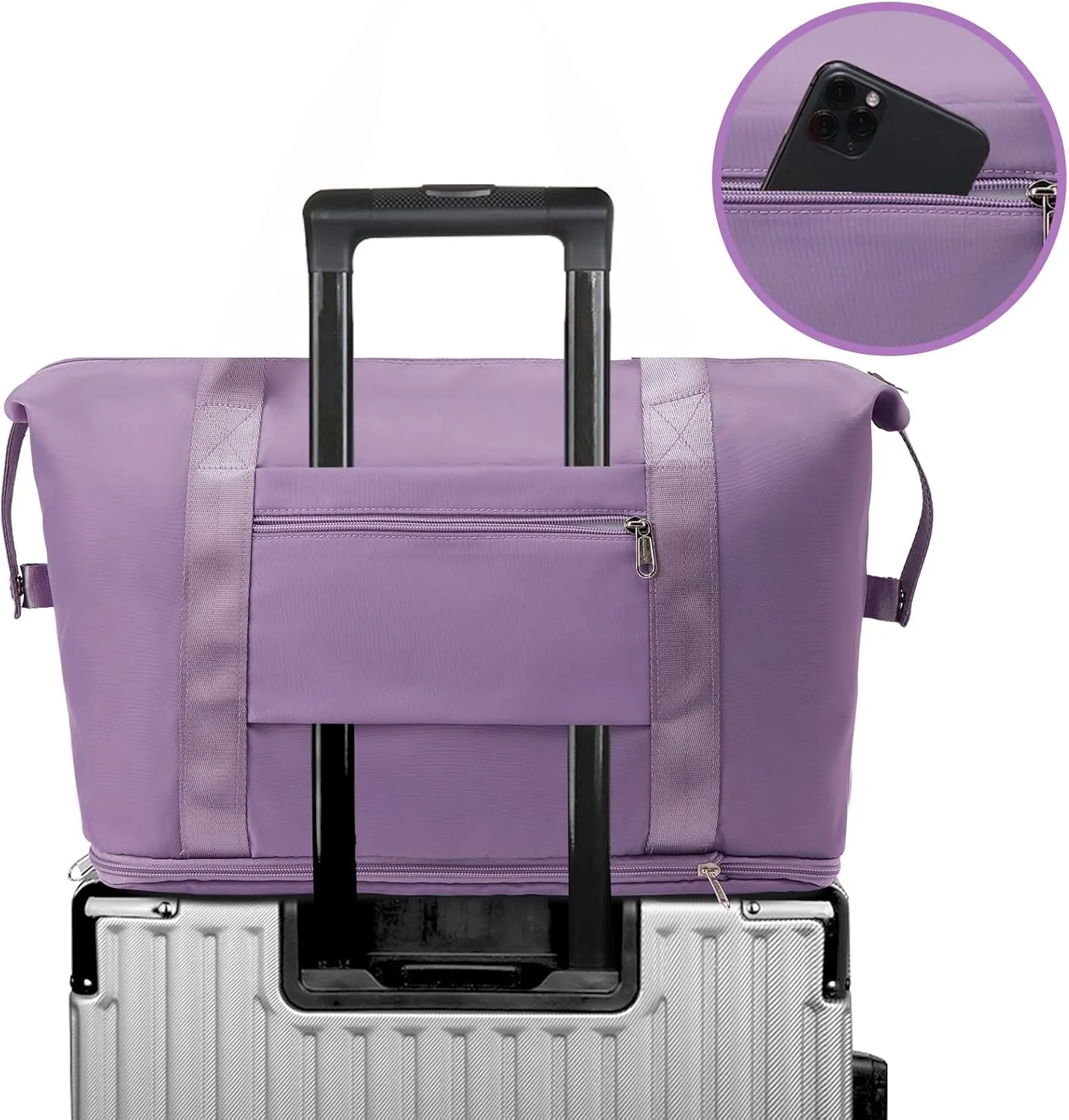 ZGWJ Travel Tote Bags, Expandable Overnight Weekender Bag for Women Foldable Carry-On