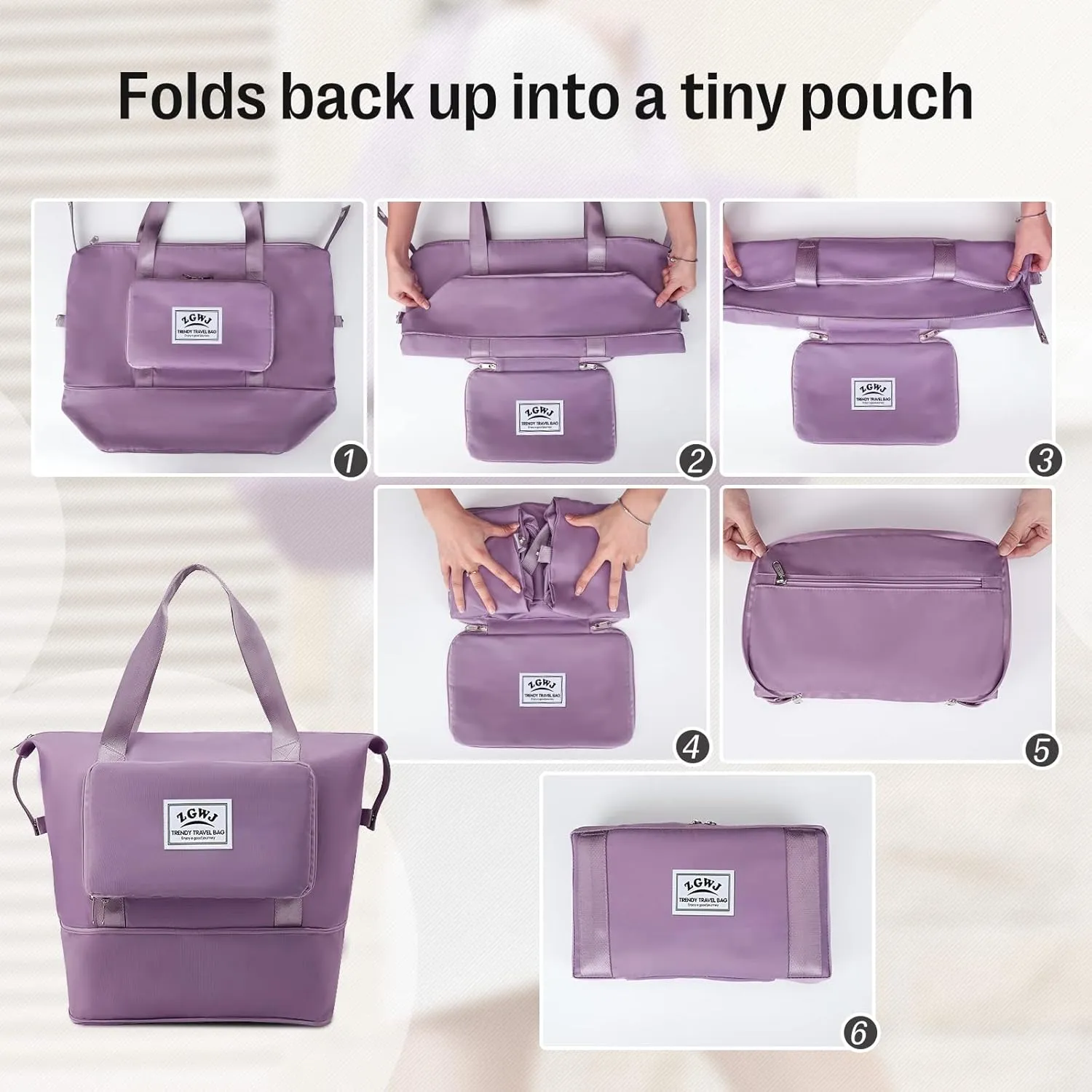ZGWJ Travel Tote Bags, Expandable Overnight Weekender Bag for Women Foldable Carry-On