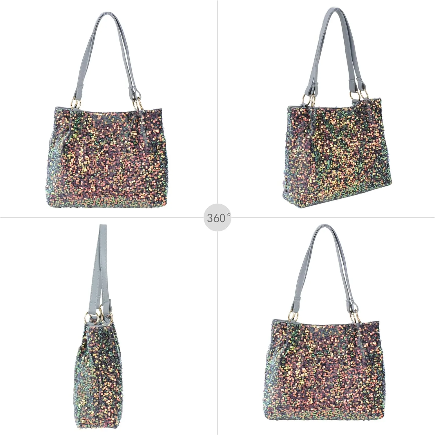 ZLM BAG US Women's Glitter Sequins Shoulder Tote Big Capacity Shimmer Shopping Bag Sparkling Handbag Purse