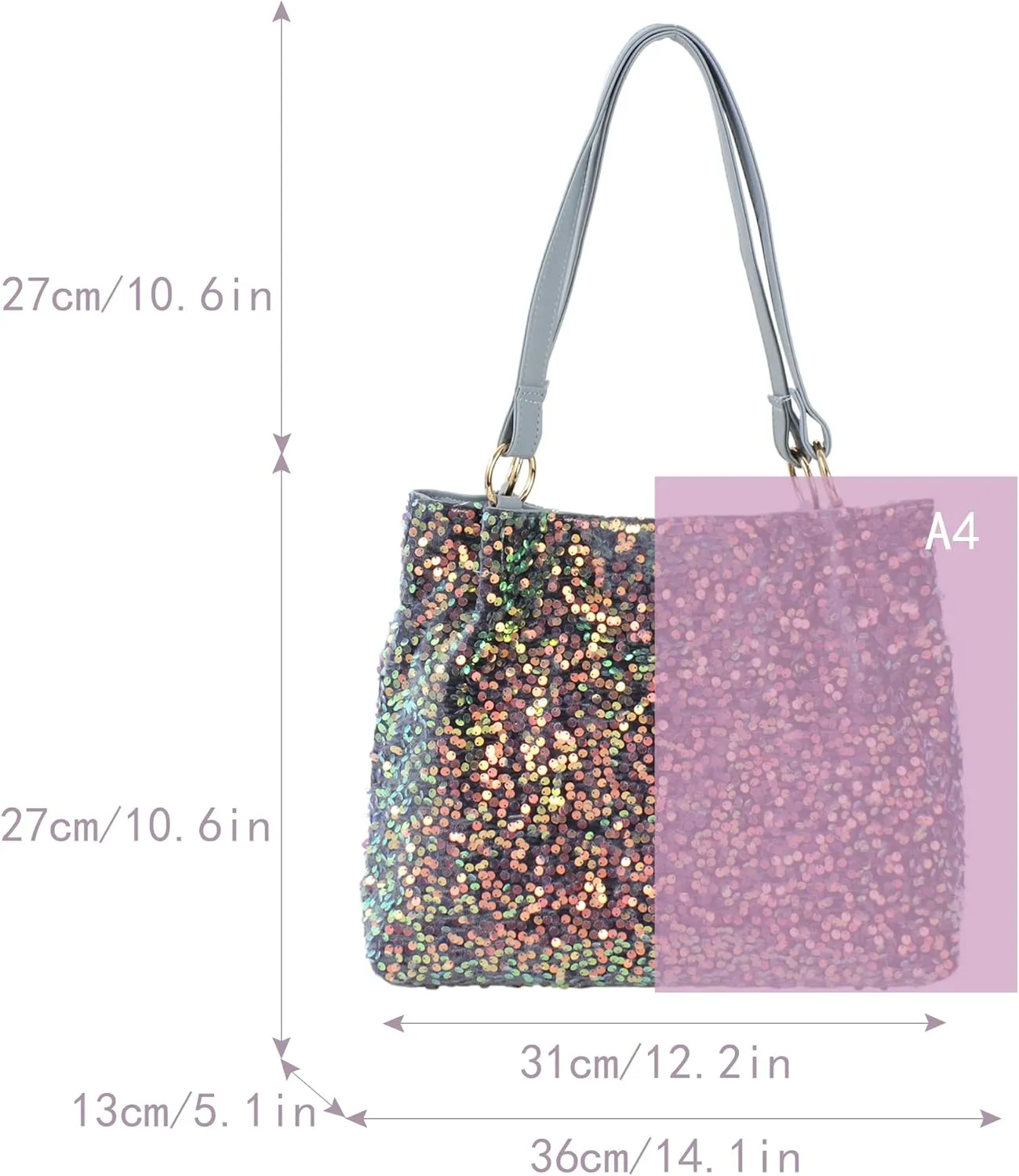 ZLM BAG US Women's Glitter Sequins Shoulder Tote Big Capacity Shimmer Shopping Bag Sparkling Handbag Purse