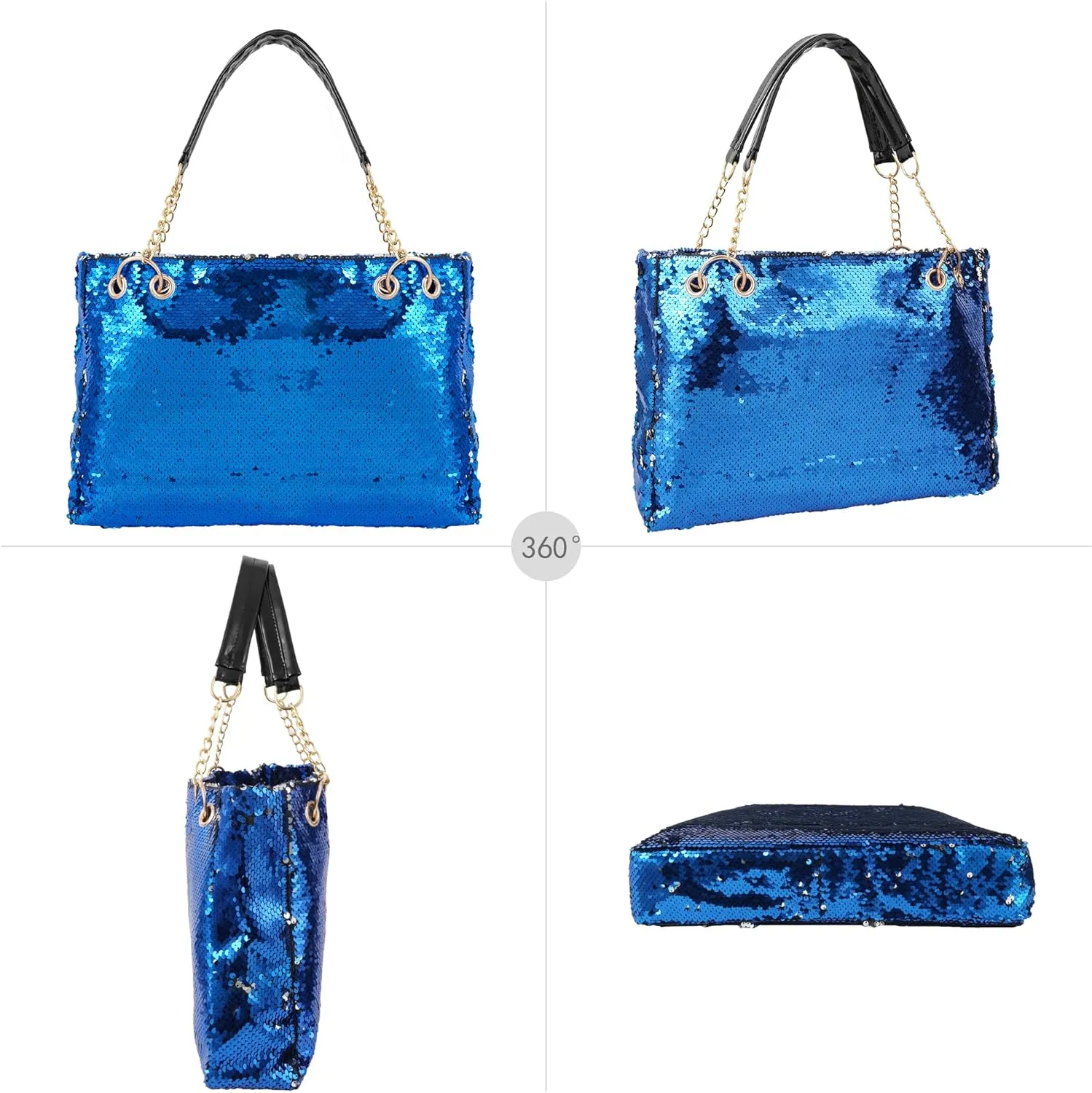 ZLM BAG US Women's Glitter Sequins Shoulder Tote Big Capacity Shimmer Shopping Bag Sparkling Handbag Purse