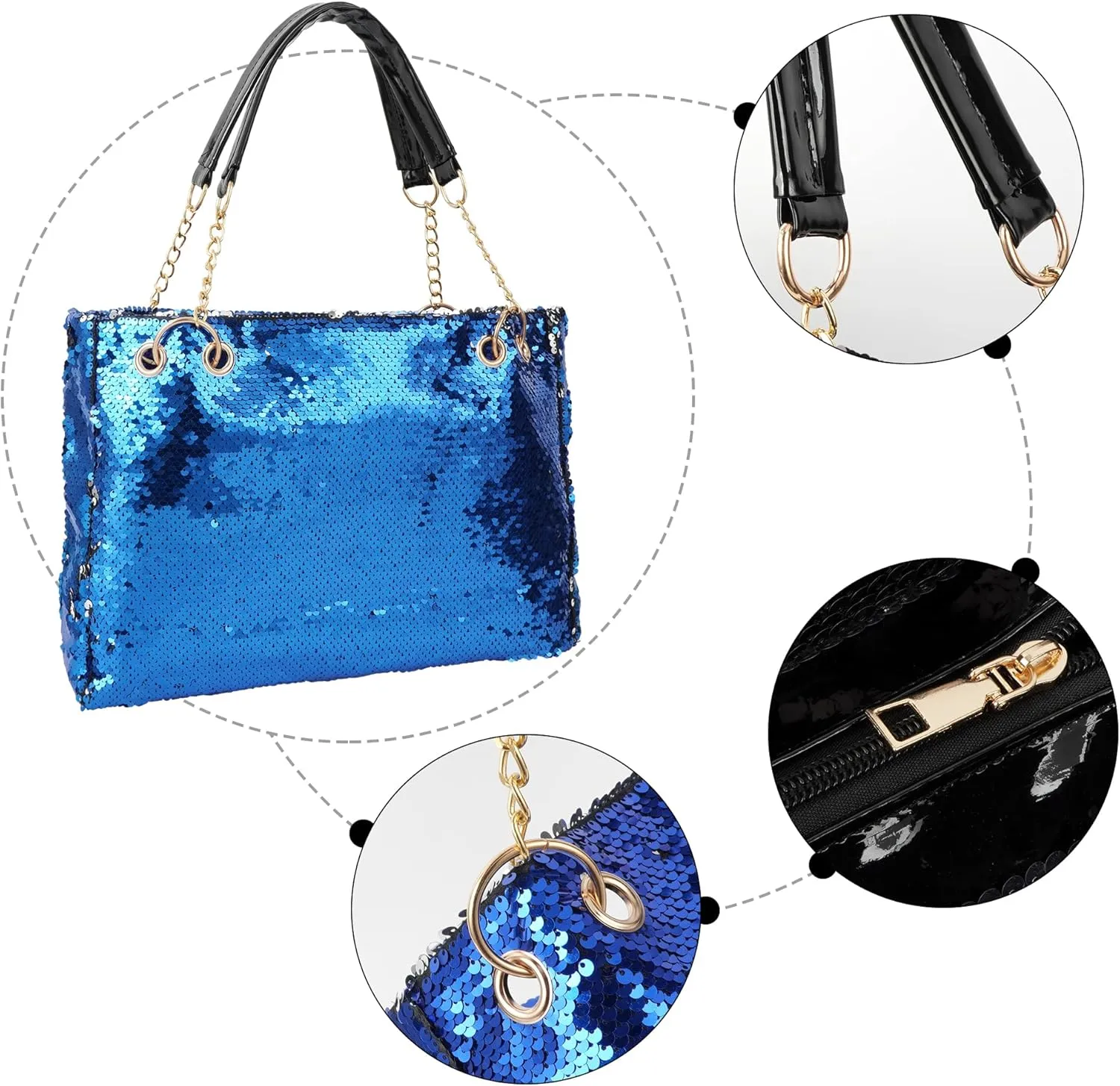 ZLM BAG US Women's Glitter Sequins Shoulder Tote Big Capacity Shimmer Shopping Bag Sparkling Handbag Purse
