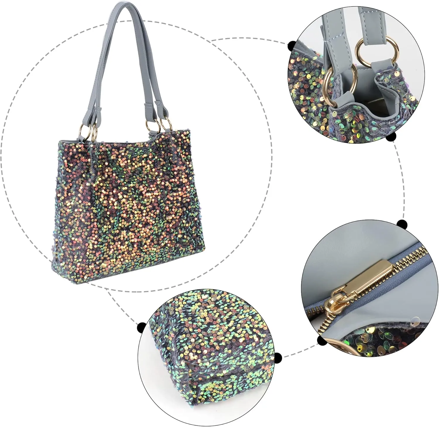 ZLM BAG US Women's Glitter Sequins Shoulder Tote Big Capacity Shimmer Shopping Bag Sparkling Handbag Purse
